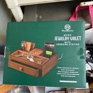 New in box Woodburry Wood Jewelry Valet with Charging Station